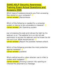 SANS ASLP Security Awareness Training Exam Actual Questions and Answers 2026