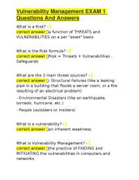 Vulnerability Management EXAM 1 Questions And Answers
