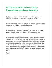 ITS Python Practice Exam 1 - Python Programming questions with answers.