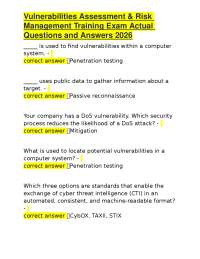 Vulnerabilities Assessment & Risk Management Training Exam Actual Questions and Answers 20