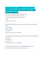 Baseball Exam 1 COMPLETE EXAM LATEST VERSION 2026-2027 QUESTIONS AND 100% Verified ANSWERS
