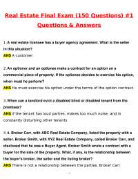 KY Real Estate Final Exam 150 Qs #1 (Newest 2026 / 2027 Updated) Questions and Answers