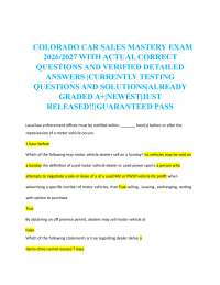 COLORADO CAR SALES MASTERY EXAM 2026-2027 WITH ACTUAL CORRECT QUESTIONS AND VERIFIED