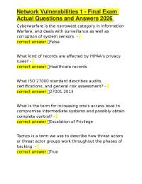 Network Vulnerabilities 1 - Final Exam Actual Questions and Answers 2026