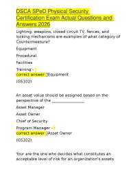 DSCA SPeD Physical Security Certification Exam Actual Questions and Answers 2026