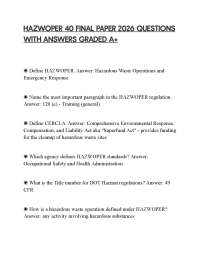 HAZWOPER 40 FINAL PAPER 2026 QUESTIONS WITH ANSWERS GRADED A+