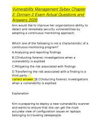 Vulnerability Management Sybex Chapter 2: Domain 2 Exam Actual Questions and Answers 2026