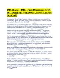 DTS (Basic) - DTS Travel Documents (DTS 101) Questions With 100% Correct Answers 2026/2027