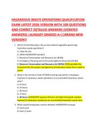 HAZARDOUS WASTE OPERATIONS QUALIFICATION EXAM LATEST 2026 VERSION WITH 100 QS AND AS