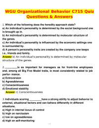 WGU C715 ORGANIZATIONAL BEHAVIOR QUIZ EXAM (Newest 2026 / 2027 Updated) Questions and ans