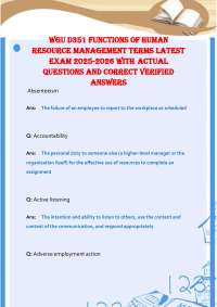 WGU D351 – Functions of Human Resource Management Exam 2025/2026 , questions and verified,