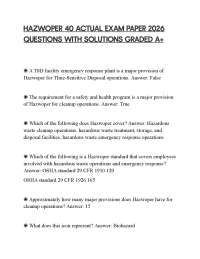 HAZWOPER 40 ACTUAL EXAM PAPER 2026 QUESTIONS WITH SOLUTIONS GRADED A+