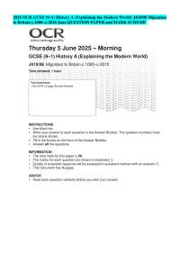 2025 OCR GCSE (9–1) History A (Explaining the Modern World) J410/08 Migration to Britain c