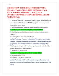 LABORATORY TECHNICIAN CERTIFICATION EXAMINATION ACTUAL PREP QUESTIONS AND WELL REVISED A
