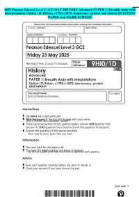2025 Pearson Edexcel Level 3 GCE MAY HISTORY Advanced PAPER 1: Breadth study with interpre