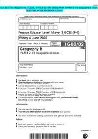 2025 Pearson Edexcel Level 1/Level 2 GCSE (9–1) JUNE GEOGRAPHY B PAPER 2: UK Geographical