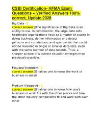 CSBI Certification- HFMA Exam Questions + Verified Answers 100% correct, Update 2026