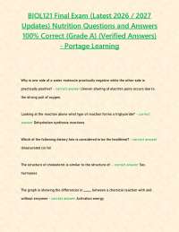 BIOL121 Final Exam (Latest 2026 / 2027 Updates) Nutrition Questions and Answers 100% Corre