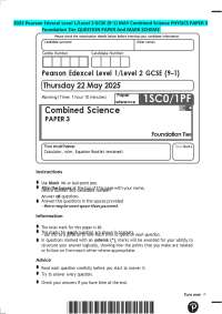 2025 Pearson Edexcel Level 1/Level 2 GCSE (9–1) MAY Combined Science PHYSICS PAPER 3 Found