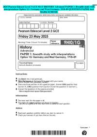 2025 Pearson Edexcel Level 3 GCE MAY HISTORY Advanced PAPER 1: Breadth study with interpre