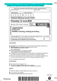 2025 Pearson Edexcel Level 3 GCE JUNE Japanese Advanced PAPER 3: Listening, reading and wr
