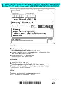2025 Pearson Edexcel GCSE (9–1) JUNE HISTORY PAPER 3: Modern depth study Option 33: The US