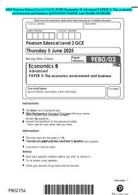 2025 Pearson Edexcel Level 3 GCE JUNE Economics B Advanced PAPER 3: The economic environme