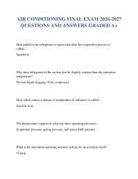 AIR CONDITIONING FINAL EXAM 2026-2027 QUESTIONS AND ANSWERS GRADED A+