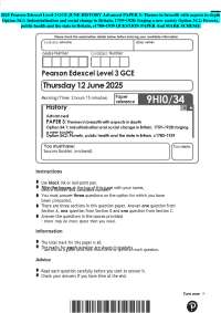 2025 Pearson Edexcel Level 3 GCE JUNE HISTORY Advanced PAPER 3: Themes in breadth with asp