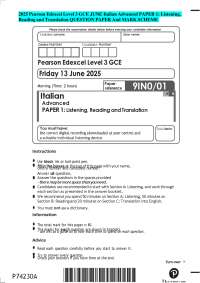 2025 Pearson Edexcel Level 3 GCE JUNE Italian Advanced PAPER 1: Listening, Reading and Tra