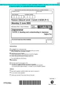 2025 Pearson Edexcel Level 1/Level 2 GCSE (9–1) JUNE JAPANESE PAPER 3: Reading and underst