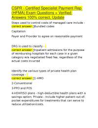 CSPR - Certified Specialist Payment Rep (HFMA) Exam Questions + Verified Answers 100% corr
