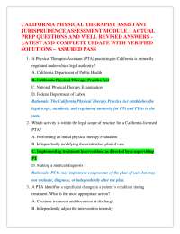 CALIFORNIA PHYSICAL THERAPIST ASSISTANT JURISPRUDENCE ASSESSMENT MODULE 1 ACTUAL PREP QU