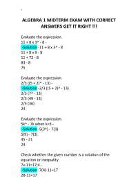 ALGEBRA 1 MIDTERM EXAM WITH CORRECT ANSWERS