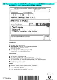 2025 Pearson Edexcel Level 3 GCE MAY Psychology Advanced PAPER 1: Foundations in Psycholog