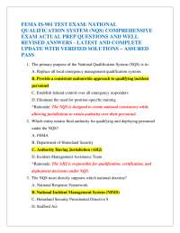 FEMA IS-901 TEST EXAM: NATIONAL QUALIFICATION SYSTEM (NQS) COMPREHENSIVE EXAM ACTUAL PRE