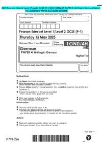 2025 Pearson Edexcel Level 1/Level 2 GCSE (9–1) MAY GERMAN PAPER 4: Writing in German High