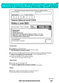 2025 Pearson Edexcel Level 3 GCE JUNE HISTORY Advanced PAPER 2: Depth study Option 2G.1: T
