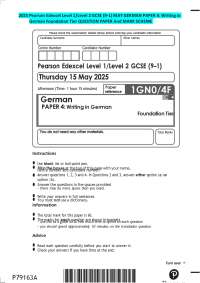 2025 Pearson Edexcel Level 1/Level 2 GCSE (9–1) MAY GERMAN PAPER 4: Writing in German Foun
