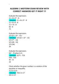 ALGEBRA 1 MIDTERM EXAM REVIEW WITH CORRECT ANSWERS
