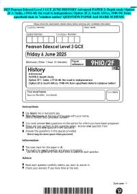 2025 Pearson Edexcel Level 3 GCE JUNE HISTORY Advanced PAPER 2: Depth study Option 2F.1: I