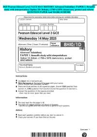 2025 Pearson Edexcel Level 3 GCE MAY HISTORY Advanced Subsidiary PAPER 1: Breadth study wi