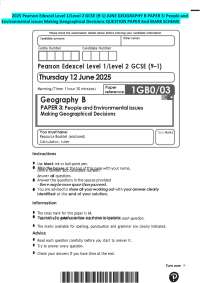2025 Pearson Edexcel Level 1/Level 2 GCSE (9–1) JUNE GEOGRAPHY B PAPER 3: People and Envir
