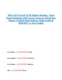 2026 AQA French GCSE Higher Reading – Final Exam Questions with Correct Answers