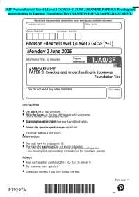 2025 Pearson Edexcel Level 1/Level 2 GCSE (9–1) JUNE JAPANESE PAPER 3: Reading and underst
