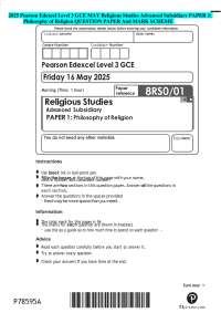 2025 Pearson Edexcel Level 3 GCE MAY Religious Studies Advanced Subsidiary PAPER 1: Philos