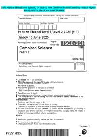 2025 Pearson Edexcel Level 1/Level 2 GCSE (9–1) JUNE Combined Science Chemistry PAPER 5 Hi