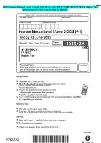 2025 Pearson Edexcel Level 1/Level 2 GCSE (9–1) JUNE STATISTICS PAPER 2 Higher Tier QUESTI