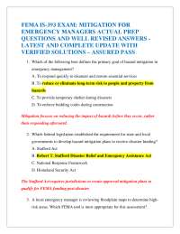 FEMA IS-393 EXAM: MITIGATION FOR EMERGENCY MANAGERS ACTUAL PREP QUESTIONS AND WELL REVIS