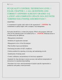 PCI QUALITY CONTROL TECHNICIAN LEVEL 1 EXAM, CHAPTER 1- 4 ALL QUESTIONS AND CORRECT ANSWER